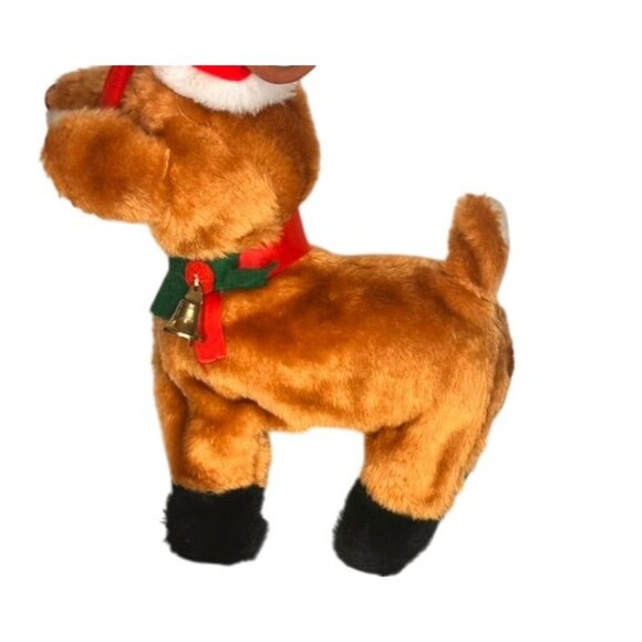 Vintage Christmas Rudolph Reindeer Stuffed Animal Animated Plush Toy Musical - Picture 5 of 7
